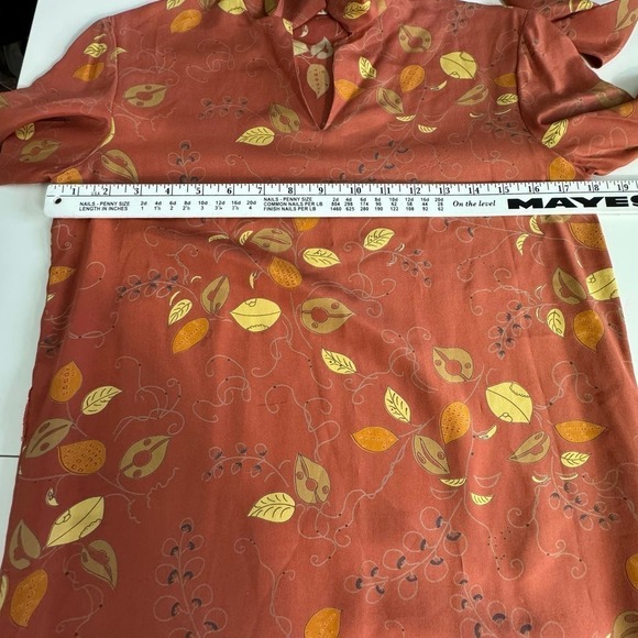 Vintage Charlotte Ford Retro 100% Silk Dress Tie Neck Collar Leaf  Rust Size 4 - Picture 10 of 12